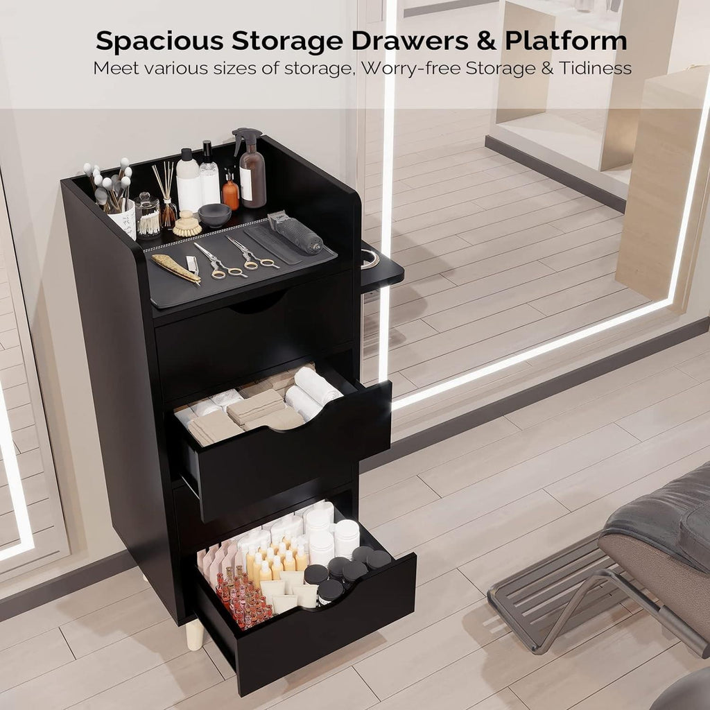 Salon Storage Cabinet for Hair Stylist and Barber Stations, Black MDF