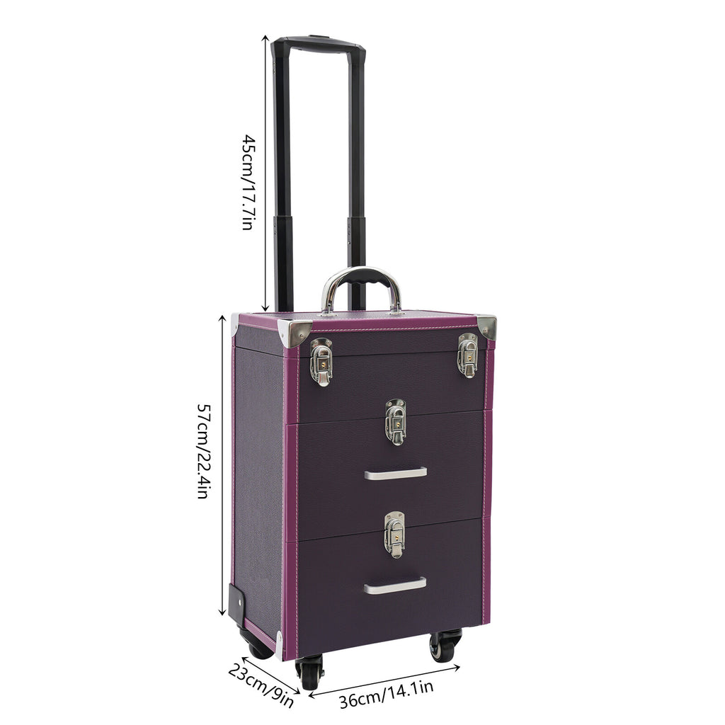 Large Waterproof Rolling Makeup Case Trolley with Multiple Compartments