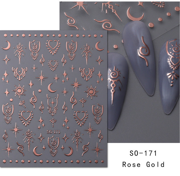 Retro Star Moon Metallic Nail Stickers - Gold Silver Laser 3D Nail Art