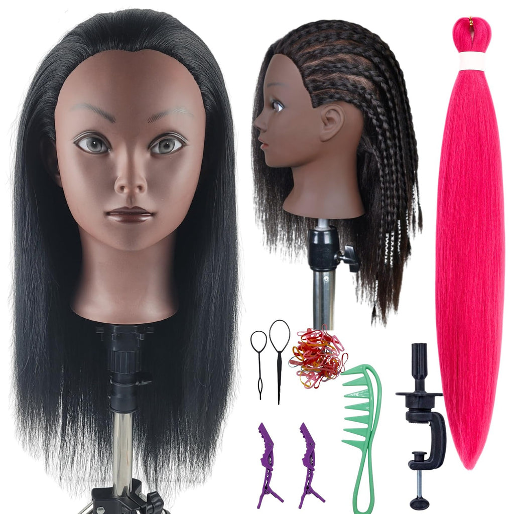 Practice Hair Mannequin Head for Braiding and Styling - Black Yaki Texture
