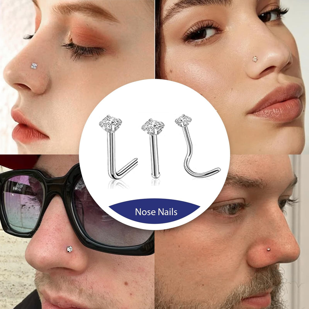 Nose Piercing Kit 20G/18G Set with Rings, Nails & Needles - Stainless Steel