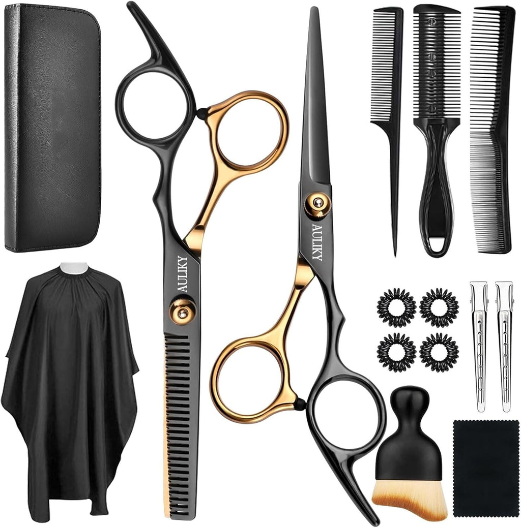 Professional Hairdressing Scissors Set with Comb - 15 Pcs Barber & Stylist Tool Kit
