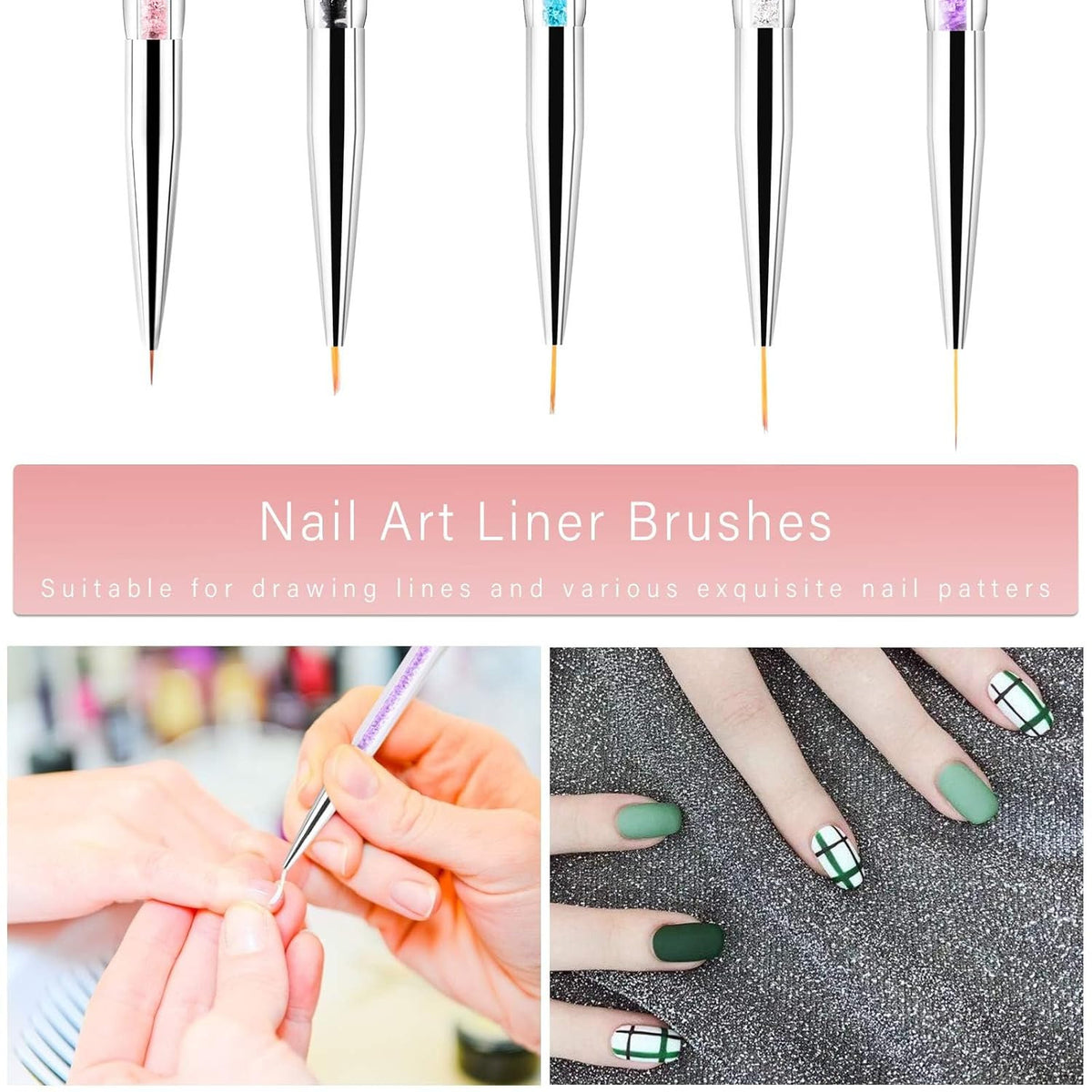 Nail Art Brush Set with 9 Double-Ended Acrylic & Nylon Brushes for Manicure Decorating