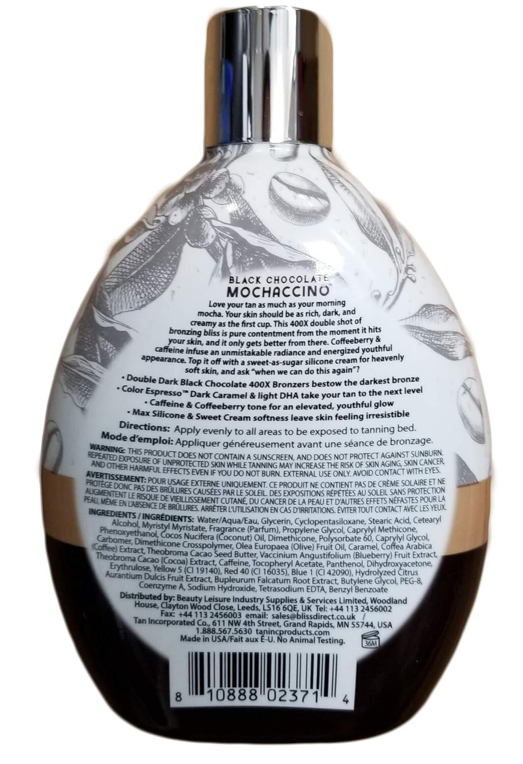 Black Chocolate Mochaccino Tanning Lotion 400X Dark Bronzer for Indoor & Outdoor Use