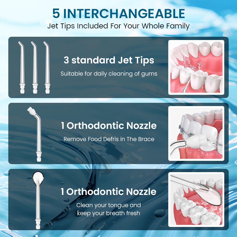 Cordless Water Flosser with 5 Nozzles & 300ml Detachable Tank - Deep Oral Cleaner for Teeth & Gums