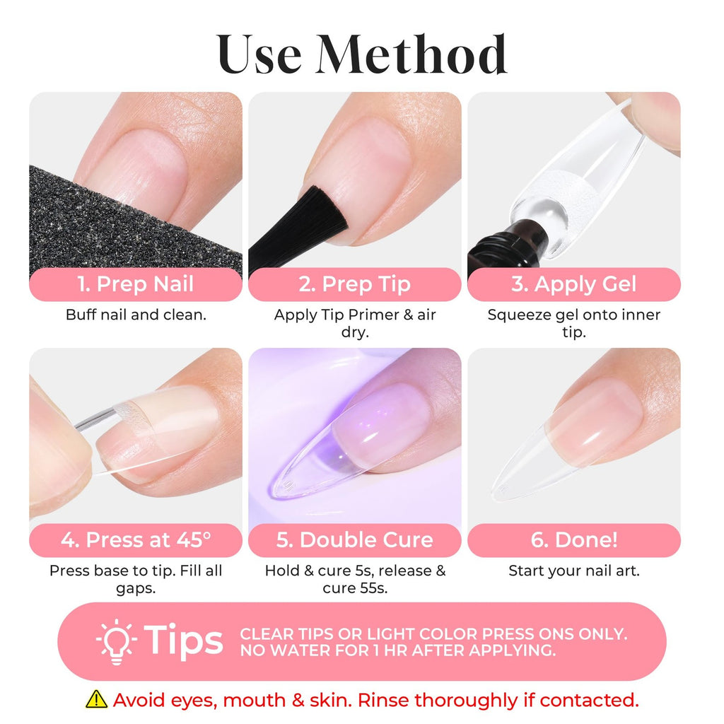 Solid Nail Glue Gel 15ml for Acrylic & Soft Tips - Long Lasting, Cures Under UV/LED Lamp