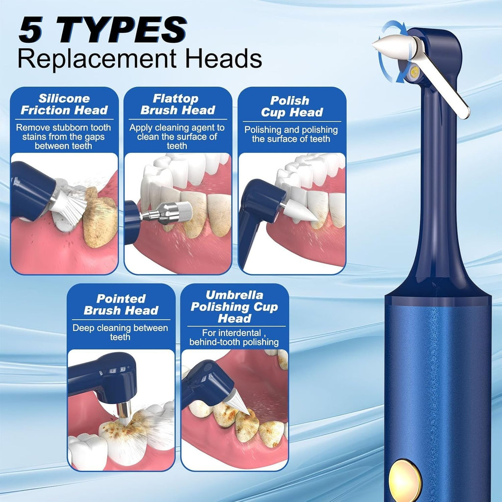 Rechargeable Tooth Polisher Kit with 5 Brush Heads for Stain Removal
