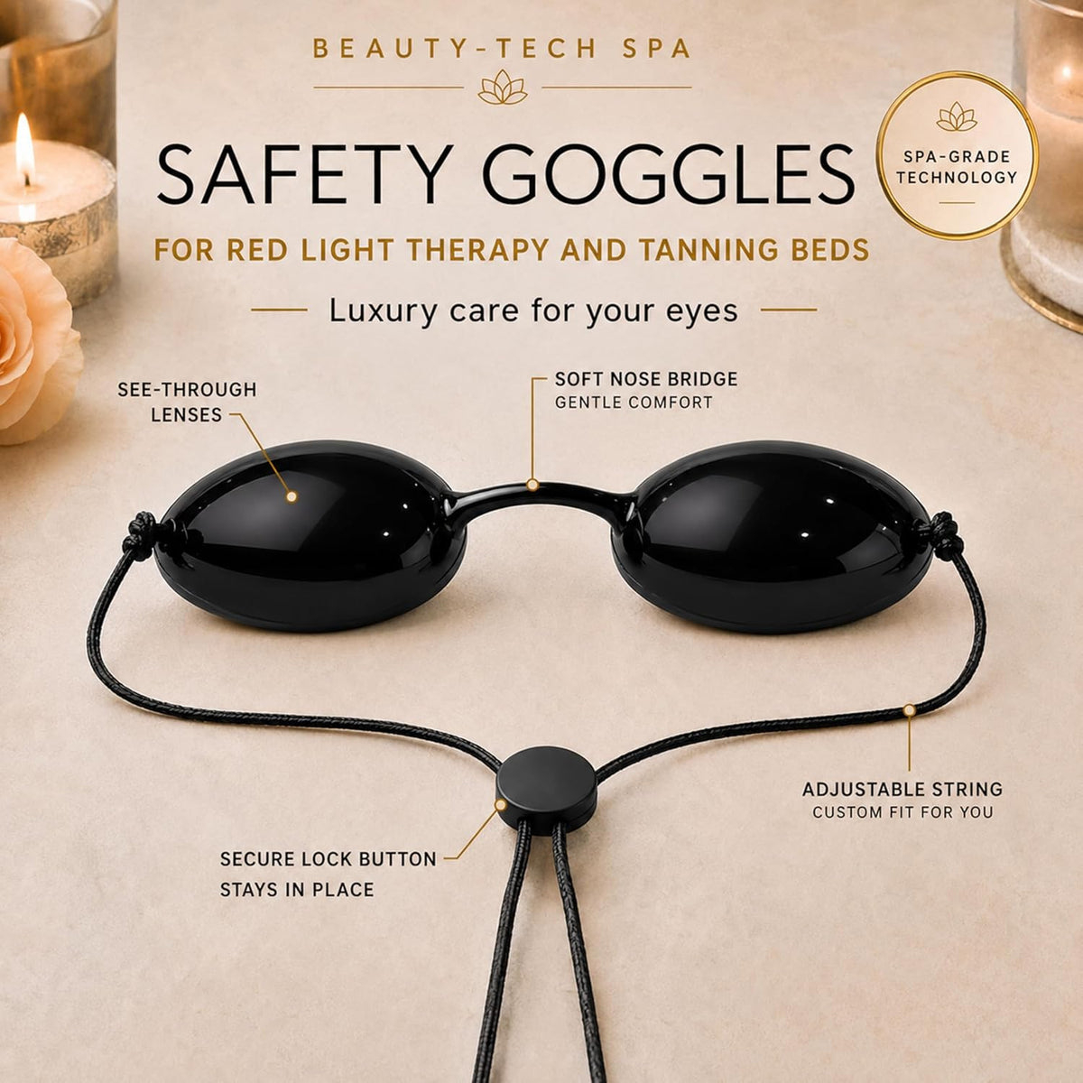 See-Through Tanning Goggles for Red Light Therapy & Tanning Beds with Storage Pouch