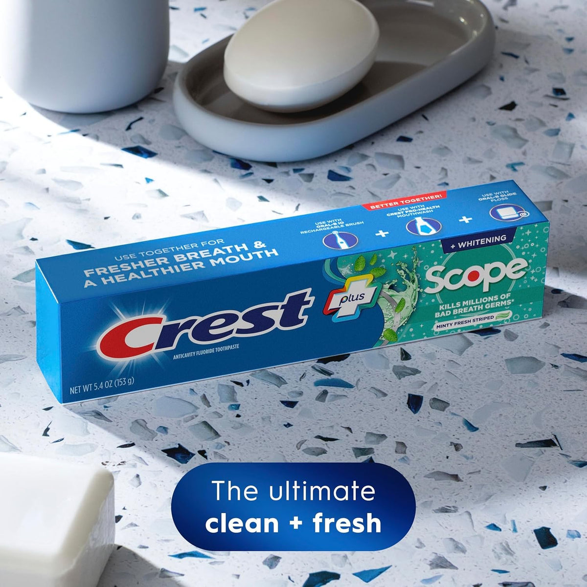 Crest Whitening Toothpaste Pack of 3 - Fluoride Enamel Safe, Cavity & Tartar Control
