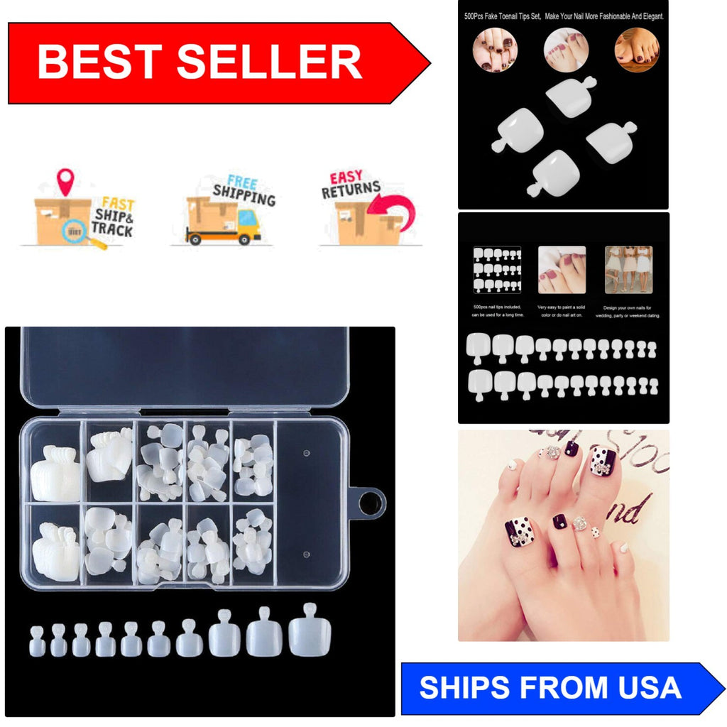 Eco-Friendly White Nail Tips Set - 10 Sizes for Manicure & Pedicure