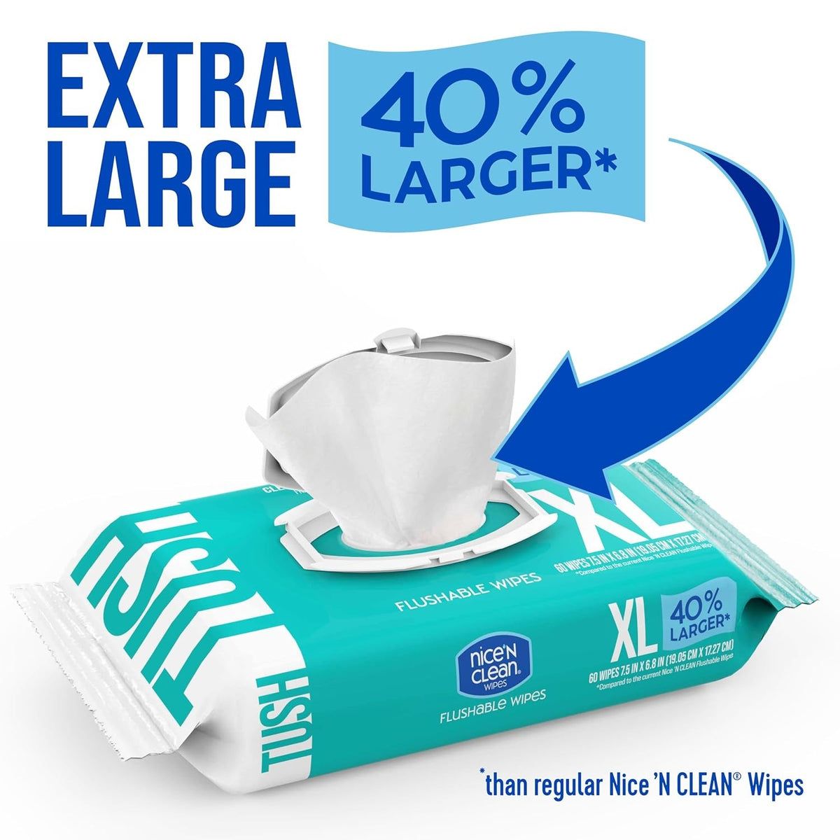 Extra Large Flushable Adult Wipes - 40% Larger, Unscented, Hypoallergenic, 180 Count