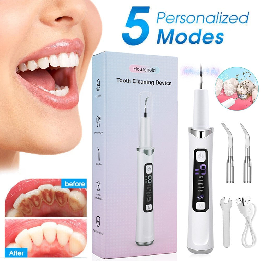 Ultrasonic Dental Tartar Plaque Remover with LED Light & Adjustable Modes