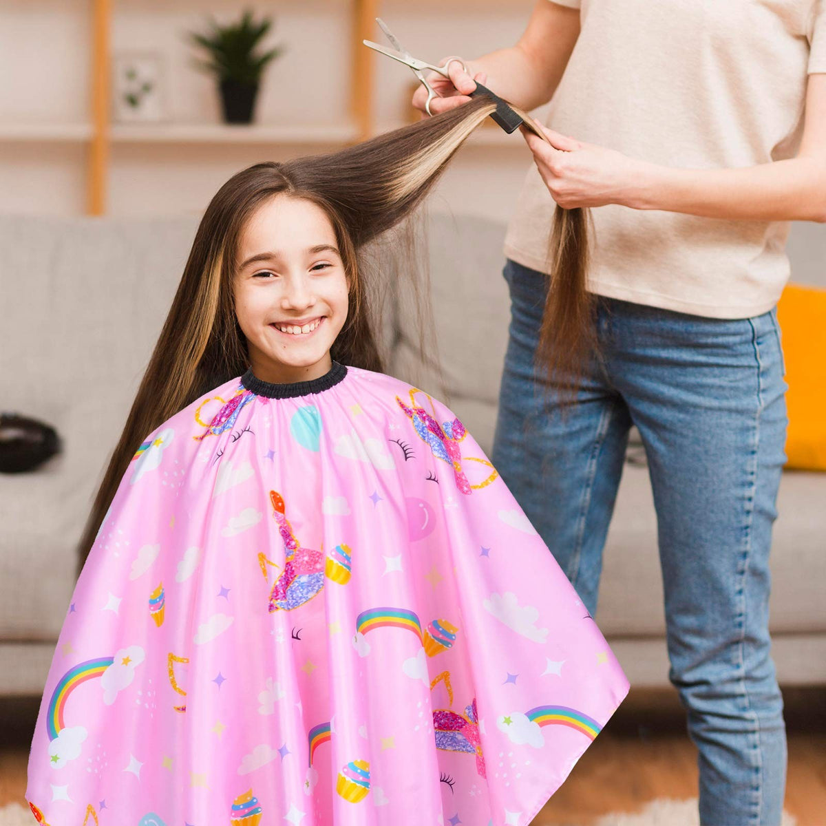 Kids Waterproof Haircut Cape with Unicorn Dino Print – Adjustable & Reusable