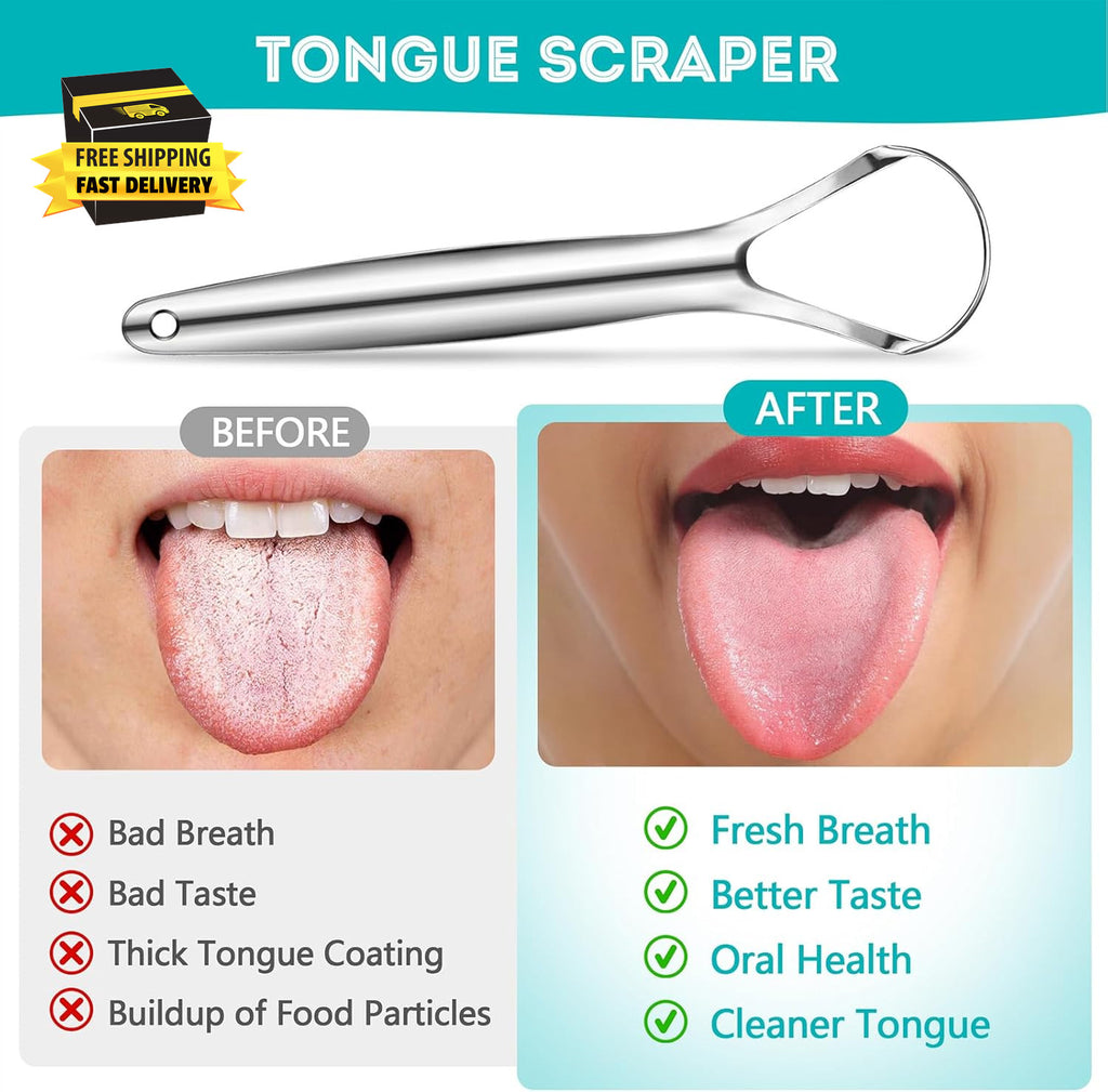Stainless Steel Tongue Scraper Set with Travel Case - Reusable Oral Hygiene Tool