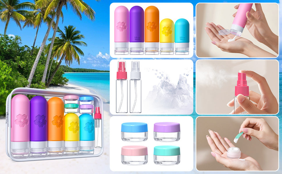 20 Pack TSA Approved Travel Bottles Silicone Toiletry Set with Waterproof Bag
