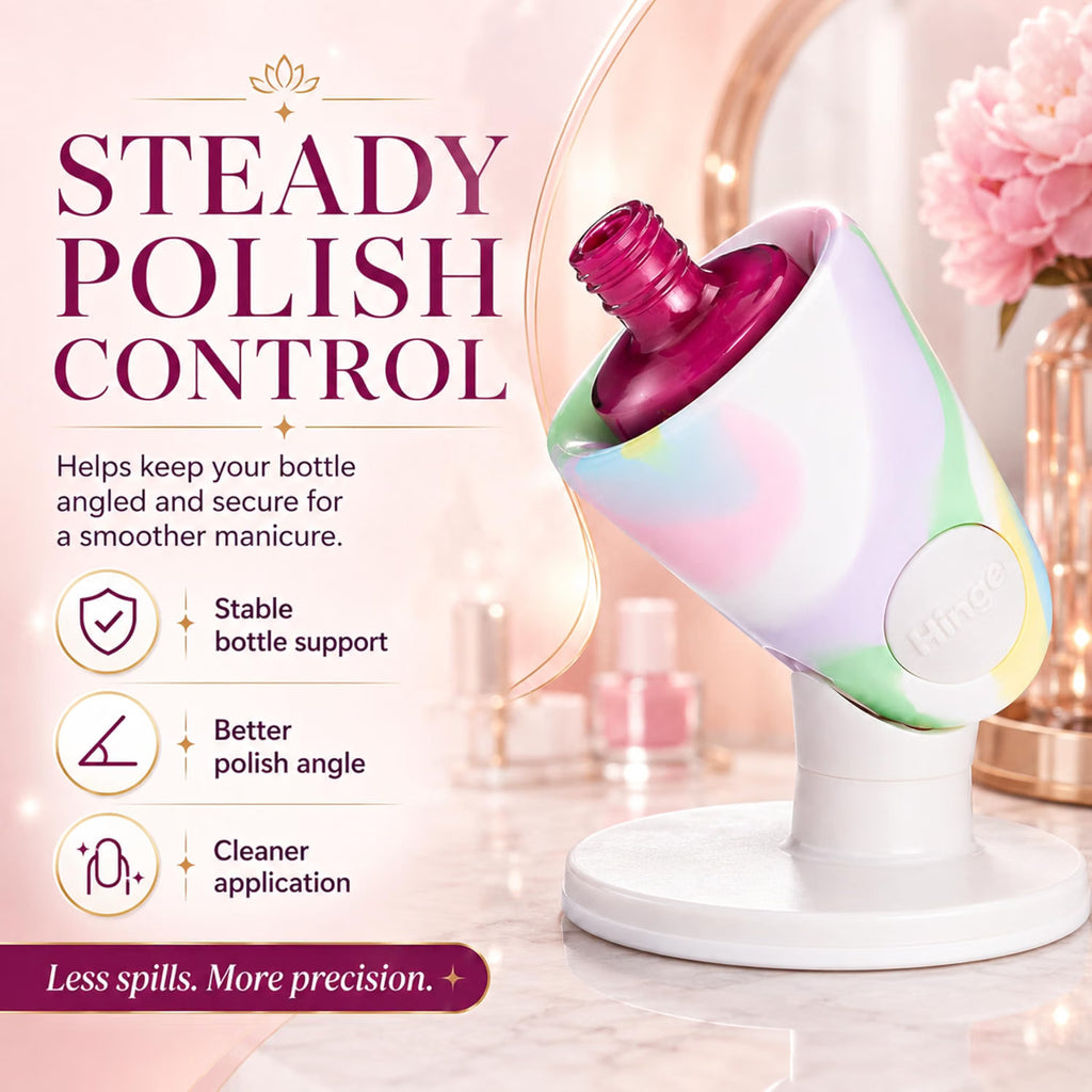 Hinge Nail Polish Holder with Smartgrip Technology - Mess-Free, Adjustable for All Bottles
