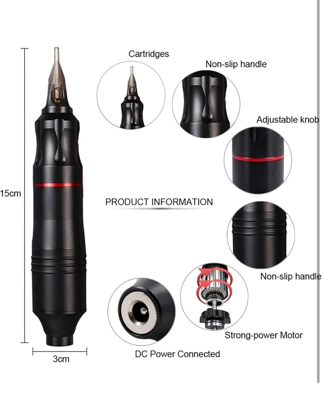 Wireless Rotary Tattoo Kit Complete Set Pen Machine DC Power