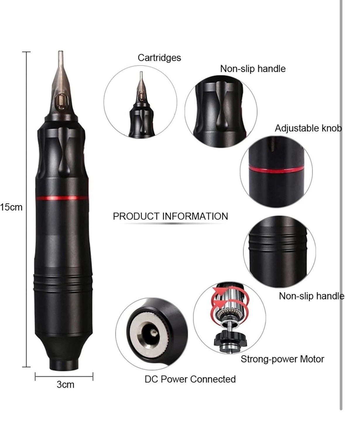 Wireless Rotary Tattoo Kit Complete Set Pen Machine DC Power