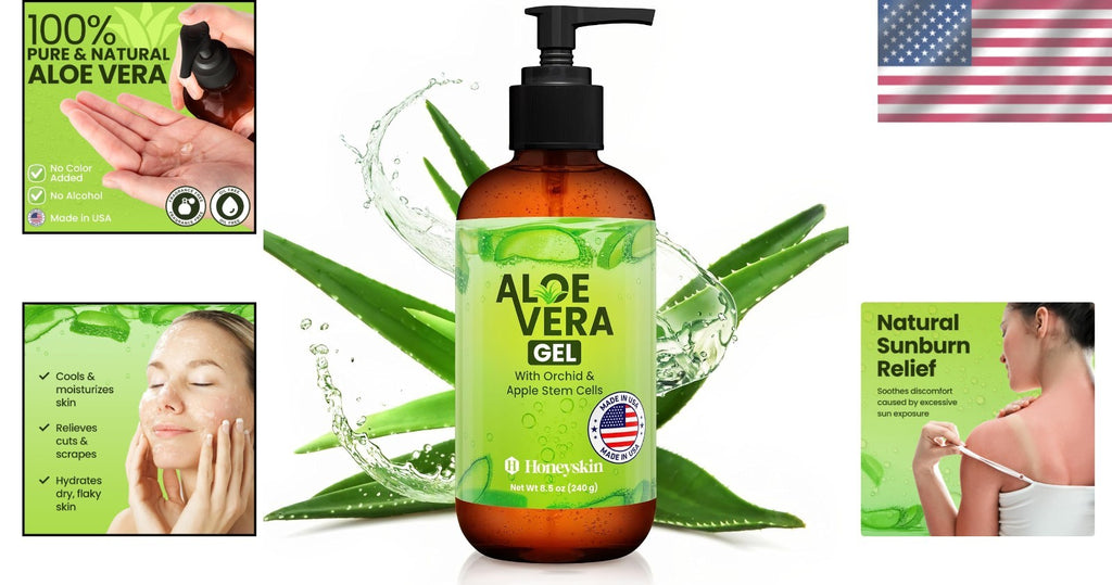 Aloe Vera Gel for Sunburn and Dry Skin - Natural Ingredients 8 Fl Oz