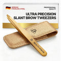 Professional Ultra-Precision Slanted Tweezers - Gold, Fine Point for Eyebrow & Facial Hair