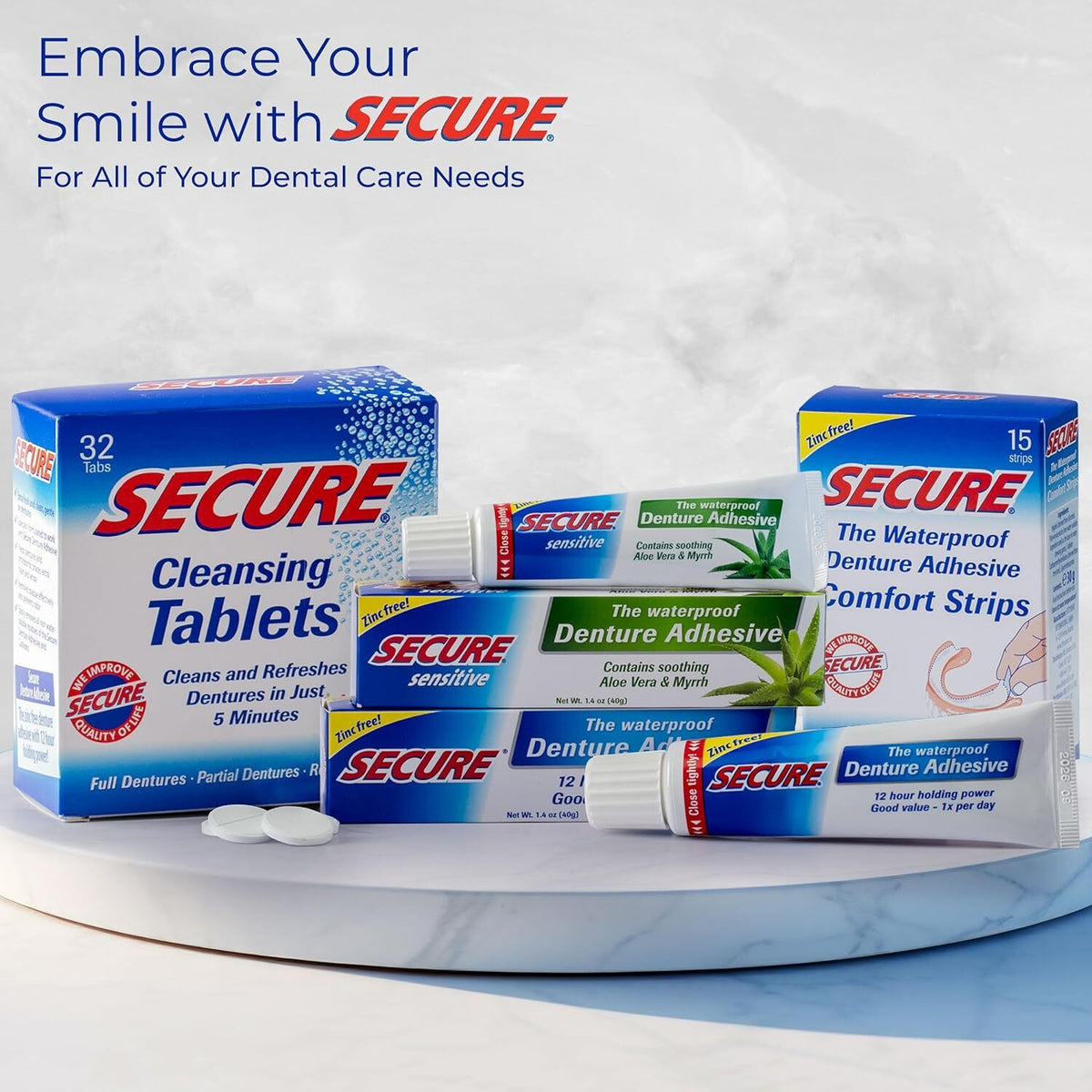 Waterproof Denture Adhesive - Zinc-Free Extra Strong Hold for Upper Dentures
