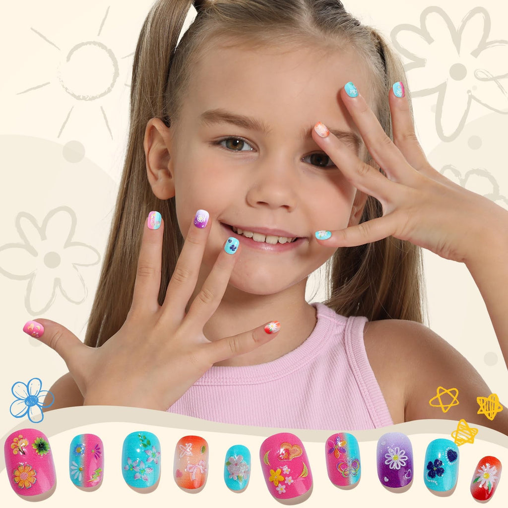 Kids Nail Stickers Set - 30 Multicolor Glitter Nail Art Decals for Girls