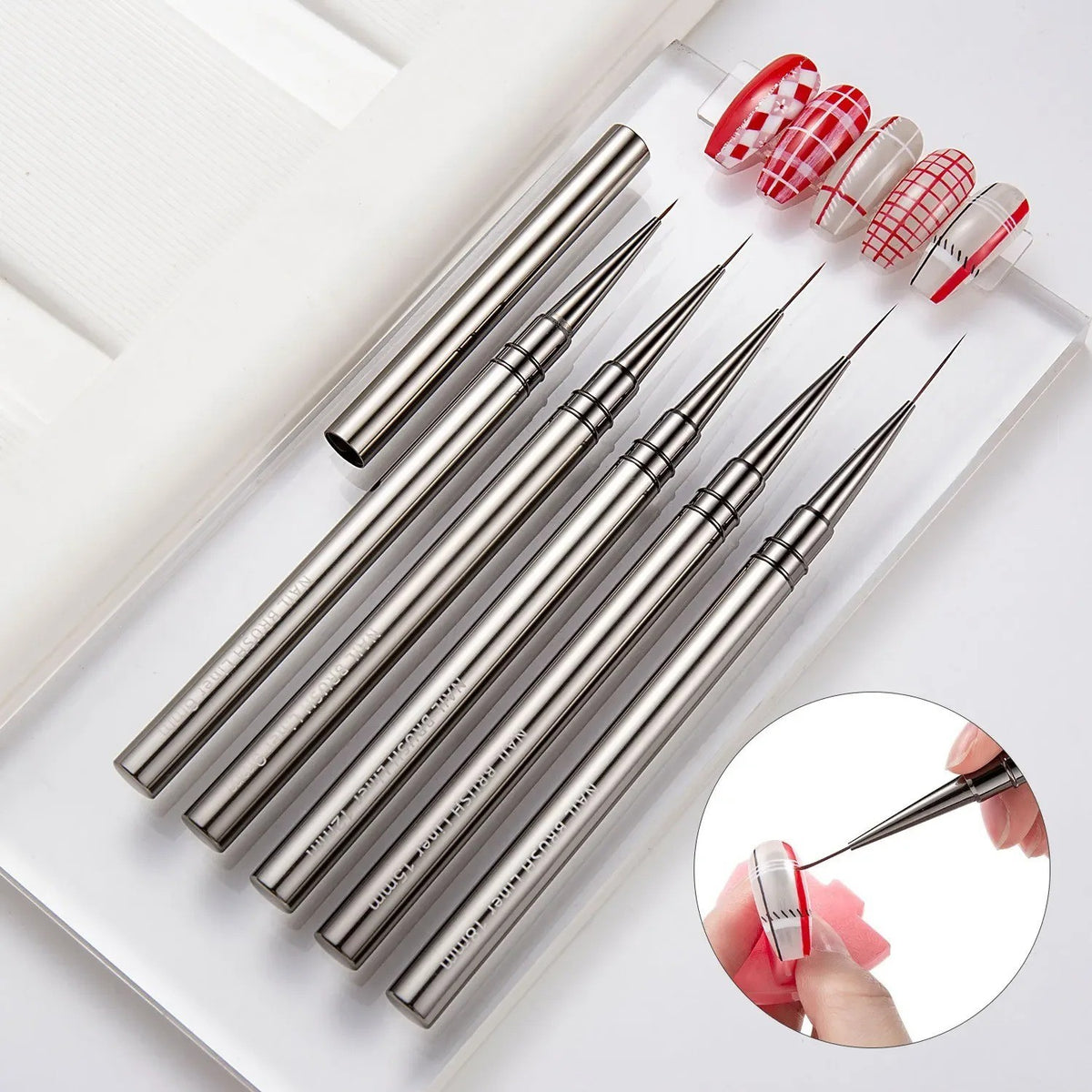 5pcs Nail Art Fine Line Striping Brushes for Detailing & Blending