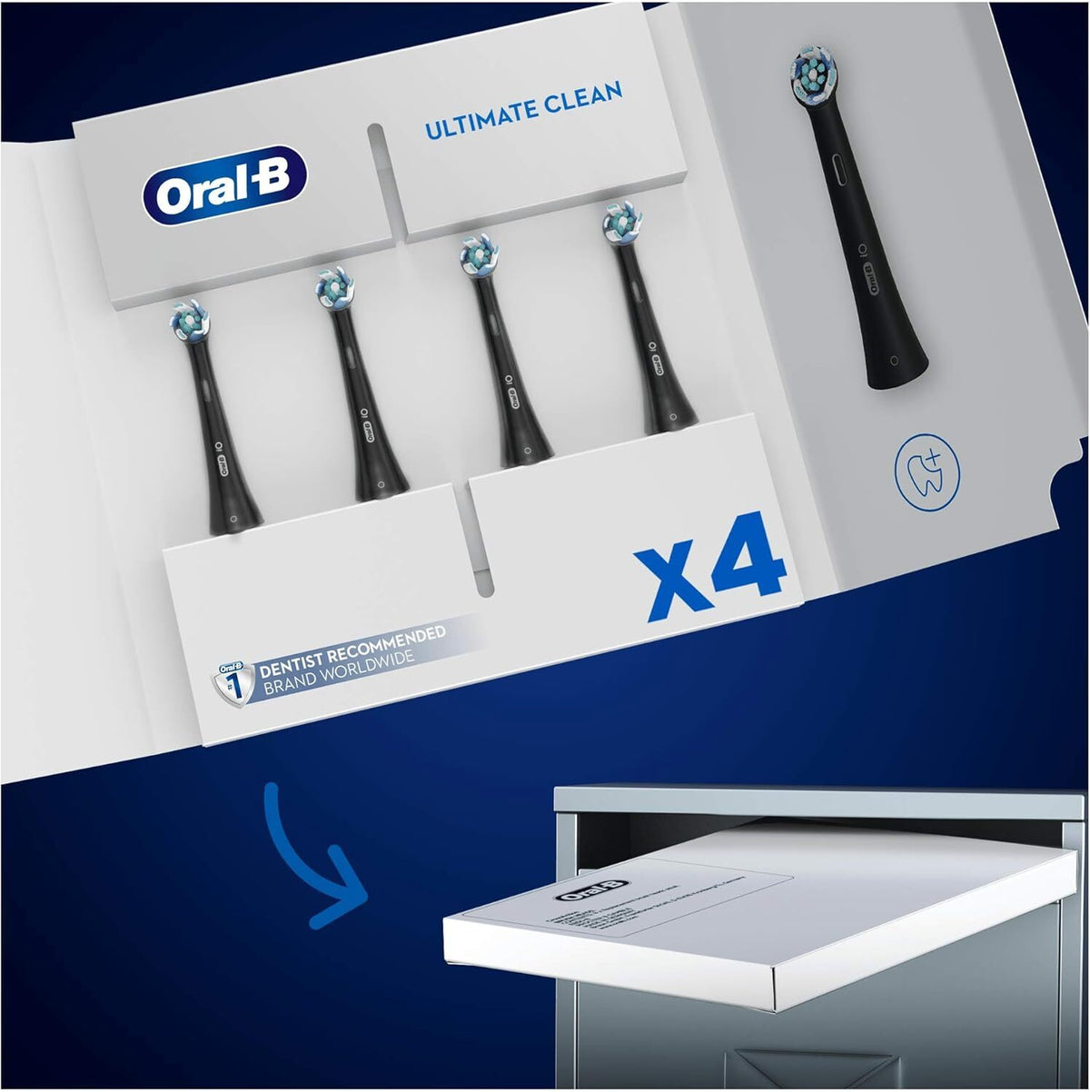 Electric Toothbrush Replacement Heads Black 4-Pack for Oral-B IO