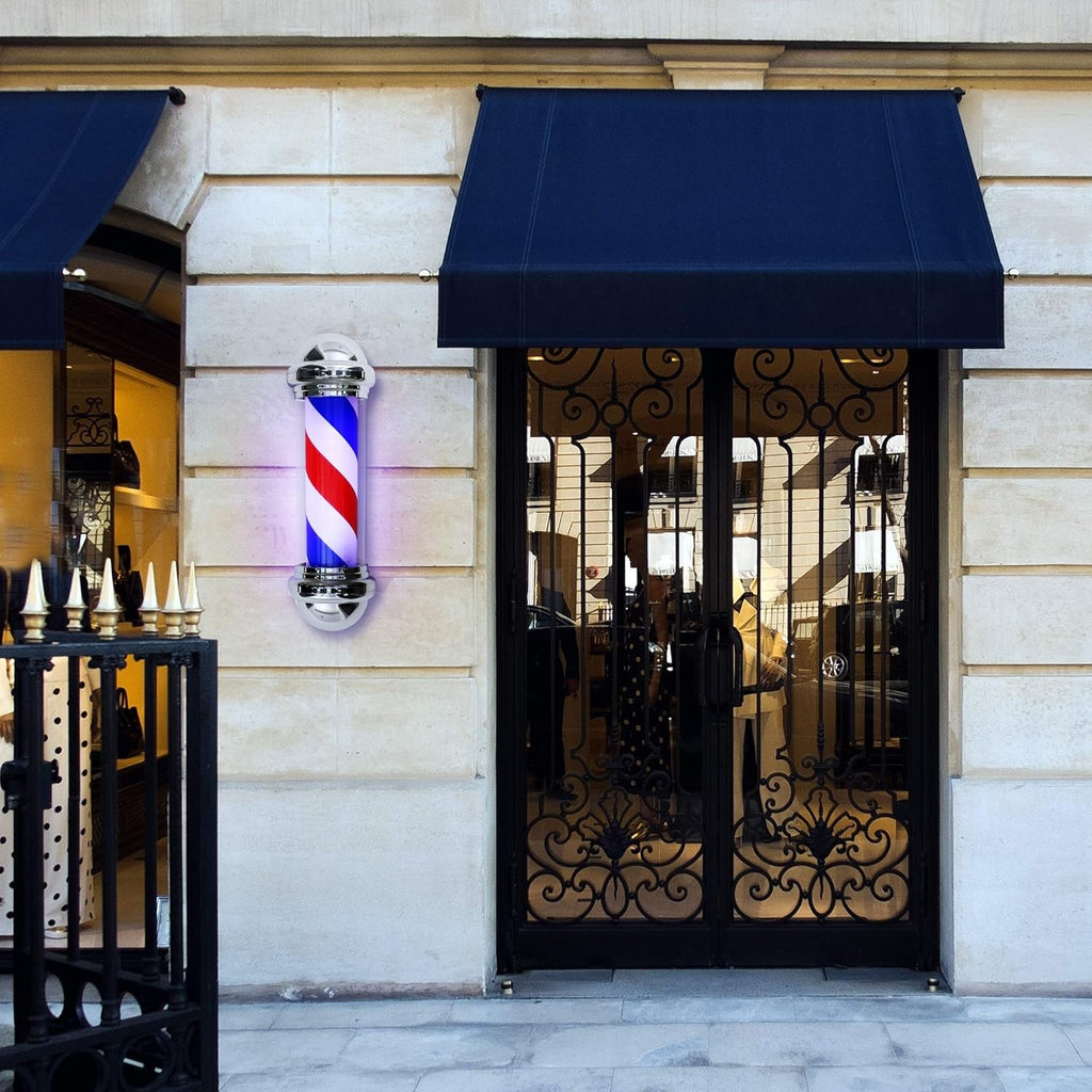 Rotating LED Barber Pole Sign with Metal Frame for Hair Salons - Multiple Colors