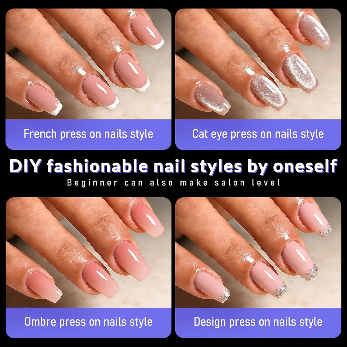 600Pcs Short Coffin Gel Nail Tips - Full Cover False Nails Set, 12 Sizes