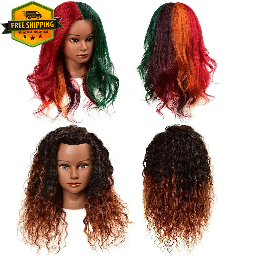 16 Inch Human Hair Mannequin Head for Cosmetology Practice - Natural Black