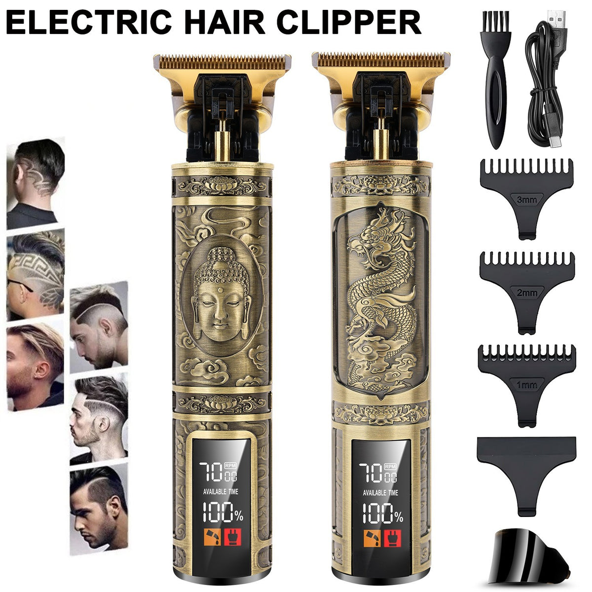 Cordless Professional Men Hair Clipper & Beard Trimmer with Adjustable Guides