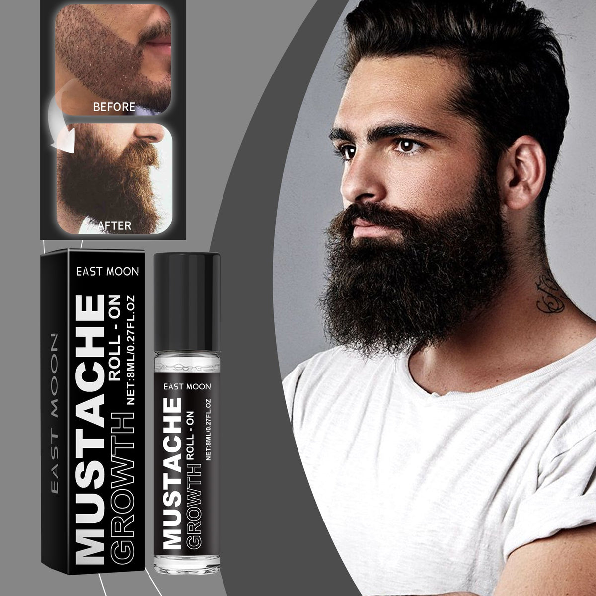 Beard Growth Serum Roll-On for Men - Thickening Oil Treatment with Natural Oils