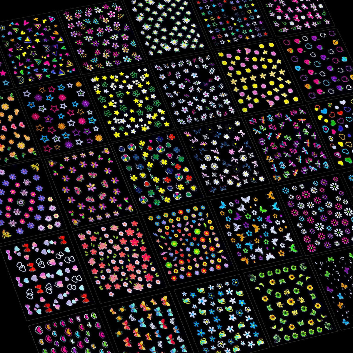 Kids Nail Stickers Set - 30 Multicolor Glitter Nail Art Decals for Girls