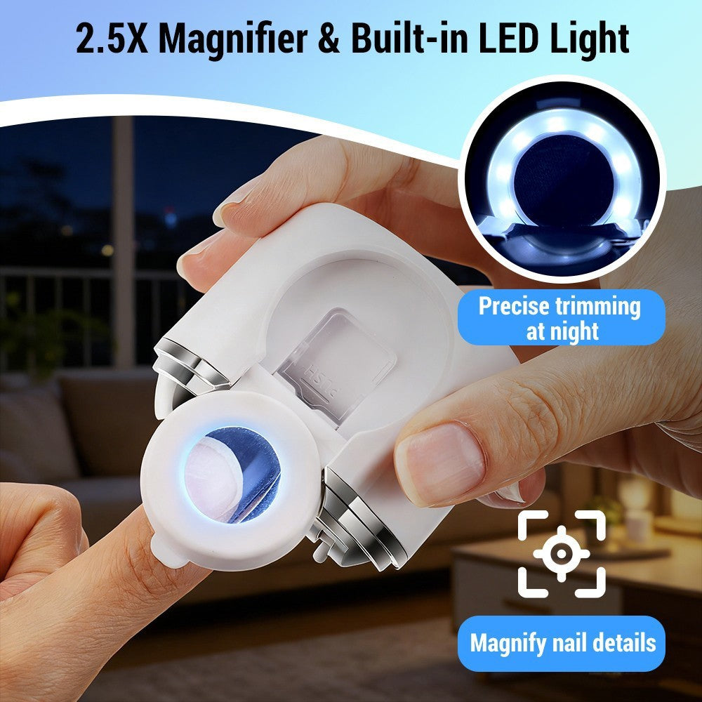 Electric Nail Clipper Set for Seniors and Kids with Magnifier & LED Light