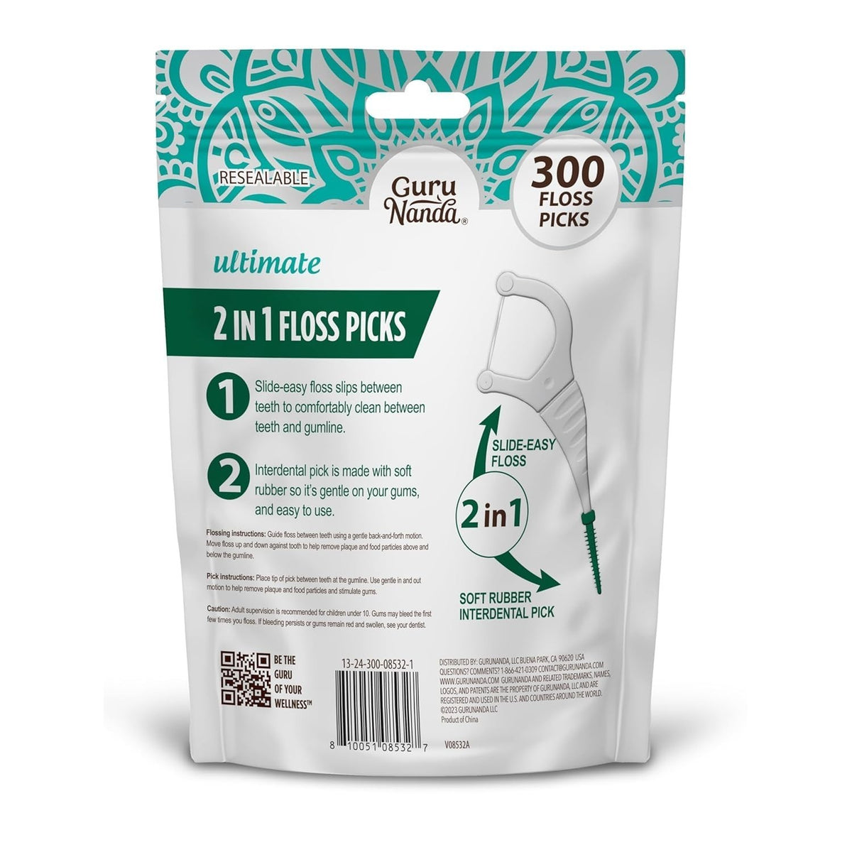 Dental Floss Picks 300 Count with Non-Slip Handle Mint Flavor Shred-Resistant
