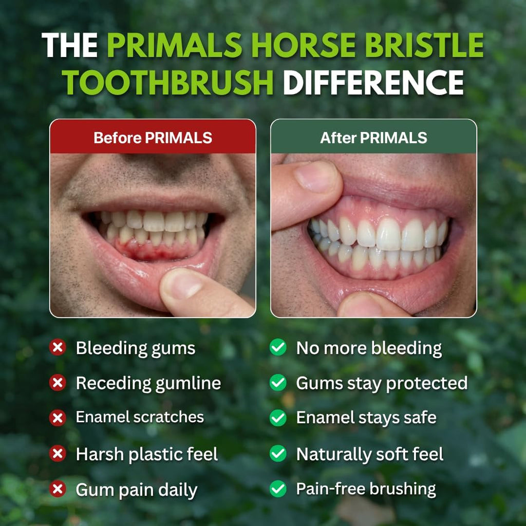 Horse Bristle & Bamboo Toothbrush - Eco-Friendly Soft Natural Bristles