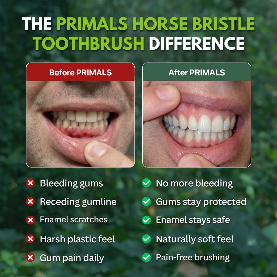 Horse Bristle & Bamboo Toothbrush - Eco-Friendly Soft Natural Bristles