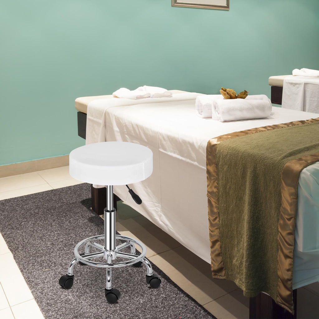 Adjustable Salon Stool Swivel Rolling Chair for Spa Massage White