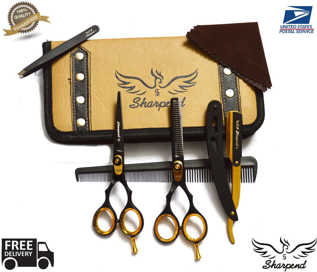 Professional Hairdressing Scissors Set with Razor & Accessories - Gold Edition