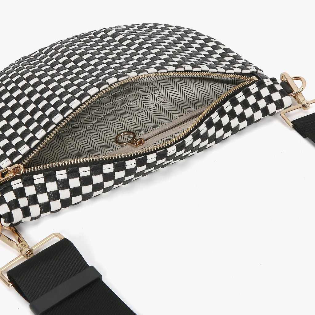 Women’s Checkered Faux Leather Crossbody Bag – Woven Bum Bag