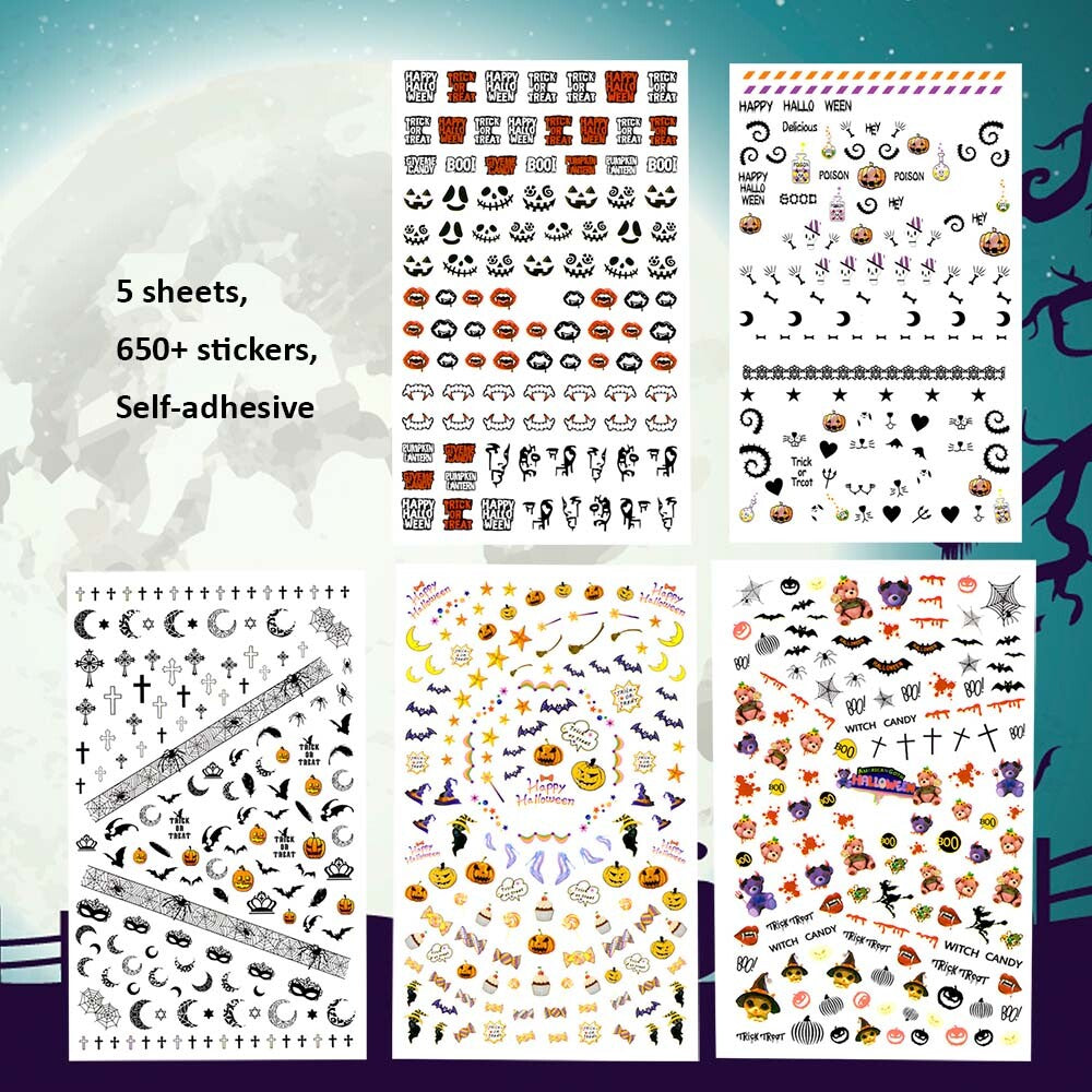 Halloween Nail Stickers Decals - Over 650 Fun Spooky Designs for Manicure Decoration