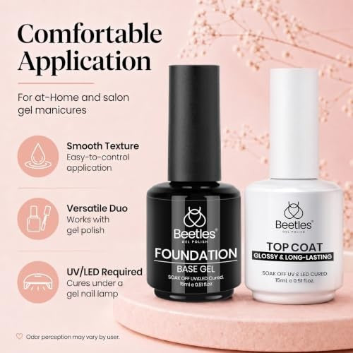 Gel Base and Top Coat Set - No Wipe Glossy UV LED Soak-Off Nails, 2 x 15ml