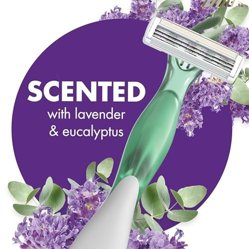 Women's Disposable Razors 12-Pack with Lavender & Eucalyptus Scented Blades – Flexible, Comfortable Shaving