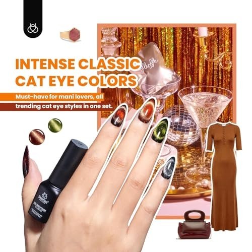 20 Colors Cat Eye Gel Nail Polish Set with Glitter and Top Coats - UV/LED Nail Art Kit