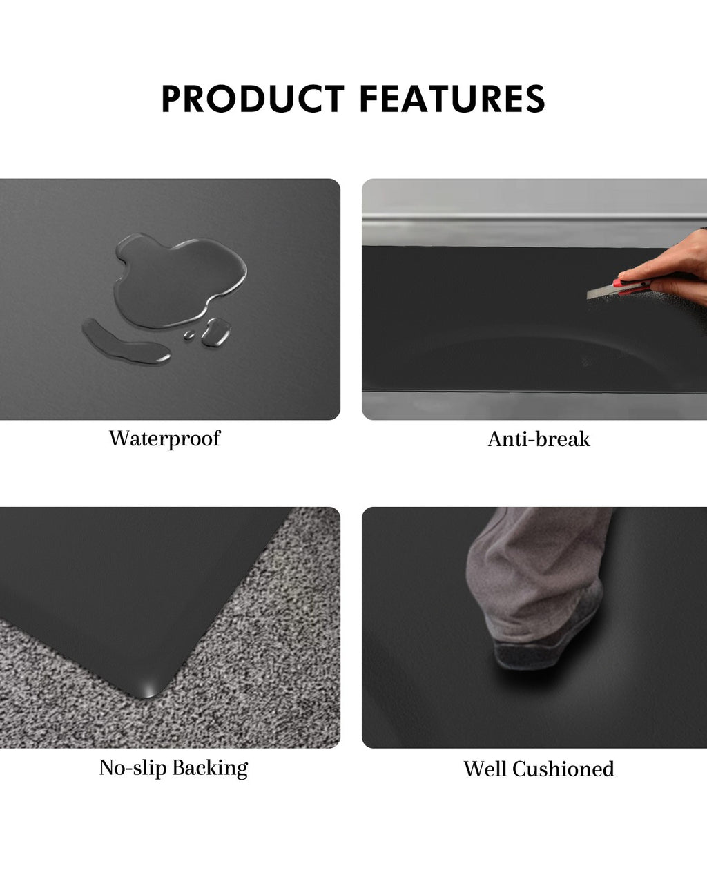 Anti-Fatigue Floor Mat for Salon & Barber Chairs - 4x3 ft Black PVC & Foam