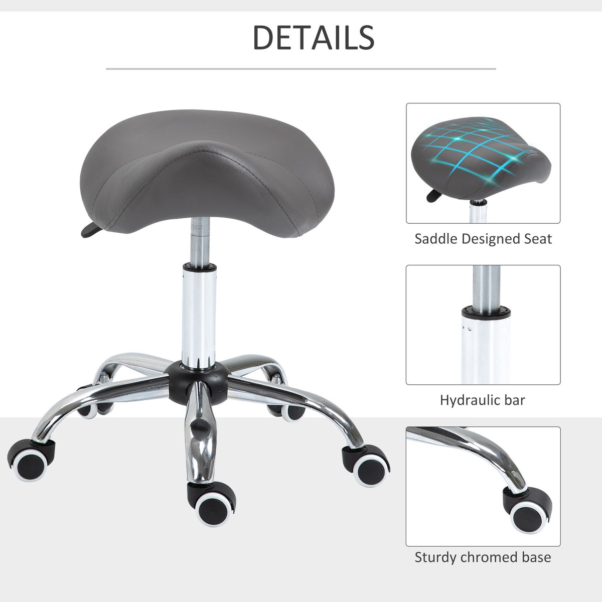 Ergonomic Adjustable Saddle Stool with Swivel and Hydraulic Height Control