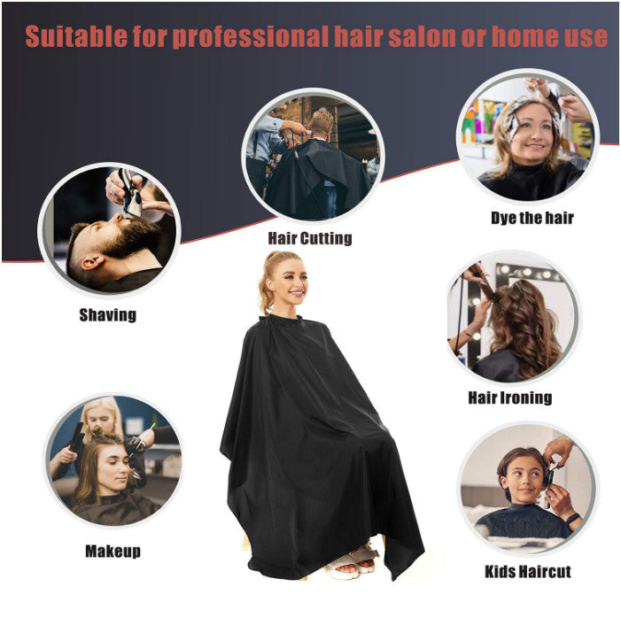 Professional Hair Cutting Cape Black 57x51 Inches with Adjustable Snap Closure for Salon & Home Use
