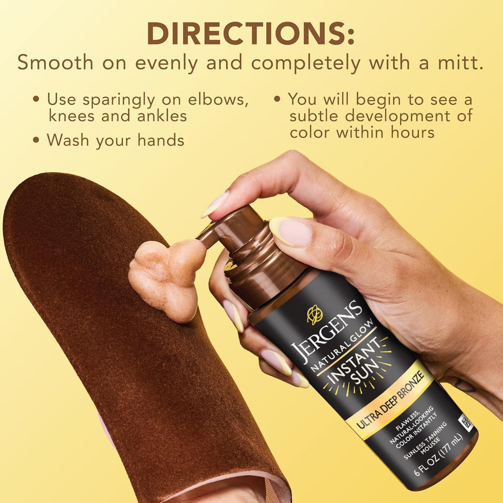 Deep Bronze Self Tanner Mousse - Natural Glow Sunless Tanning Lotion 6 oz