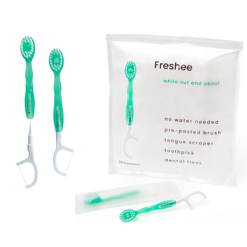 Disposable Mini Toothbrush with Mint Bead - 5-in-1 Travel Oral Care Set, 24 Pack